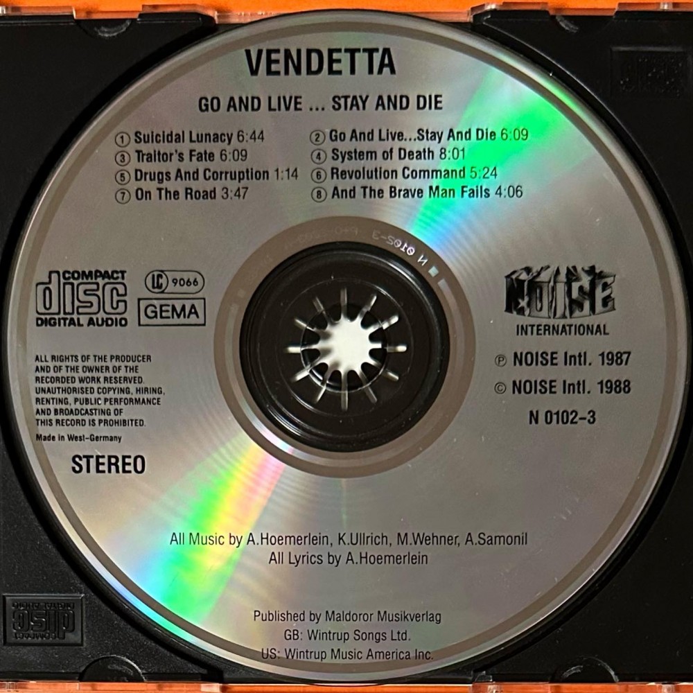 Vendetta - Go and Live... Stay and Die CD Photo